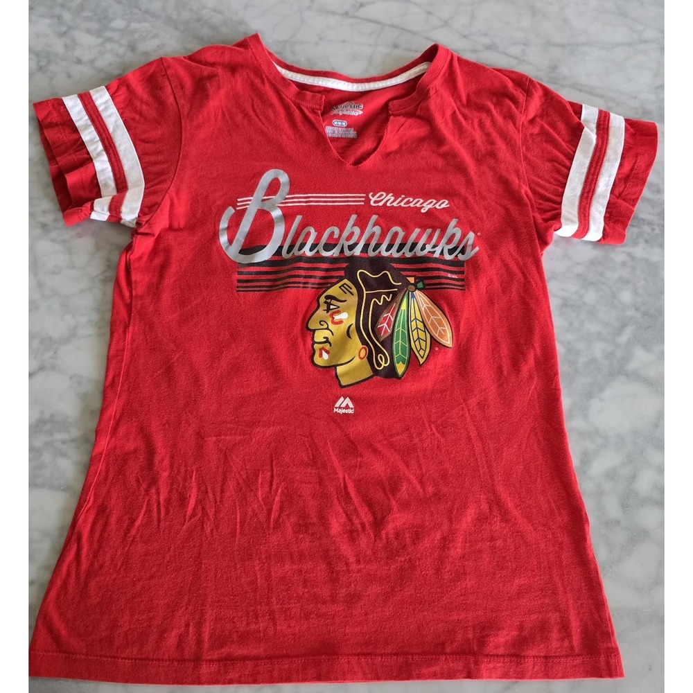 Chicago Blackhawks NHL Majestic Women's Girls Size Medium Short Sleeve T-shirt